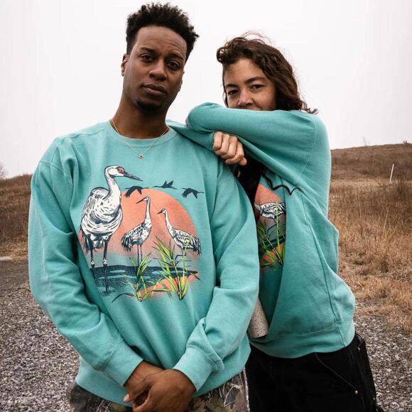 Retro style Crewneck * Sandhill Crane Vibrant Sweatshirt - Picture 5 of 5